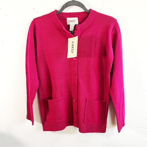 Vintage Sweaters - Vintage Jenny Cardigan Hot Pink Knit Button Front Sweater Sz SP NWT Old Stock